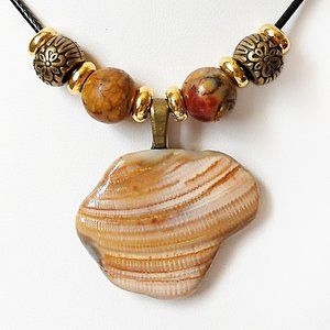Shell Pendant Necklace W/Picasso Jasper Gemstones
